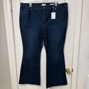 Jessica Simpson Women’s Dark Blue Wash Denim Jeans Flare Raw Fray Hems Size 24W